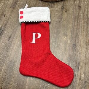 Red Knit Christmas Stocking Initial P Holiday Decoration Decor 21" NWT